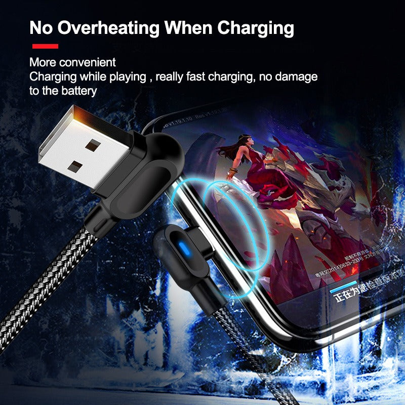 Double bend light mobile game data cable suitable for Android and Apple Type-C fast charging cable