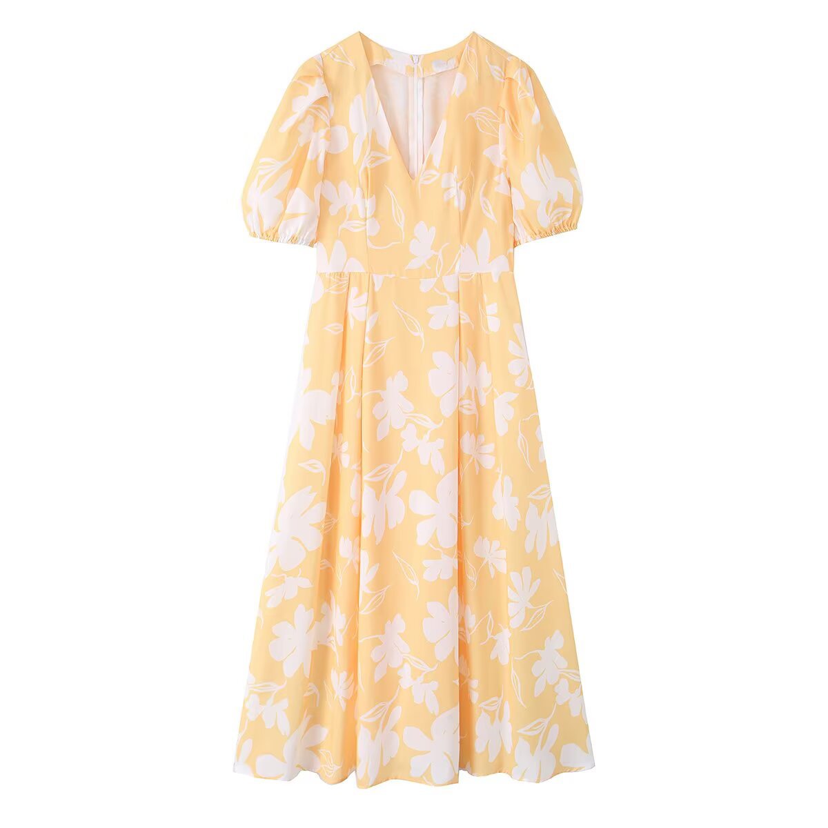 Bubble short sleeved V-neck printed dress