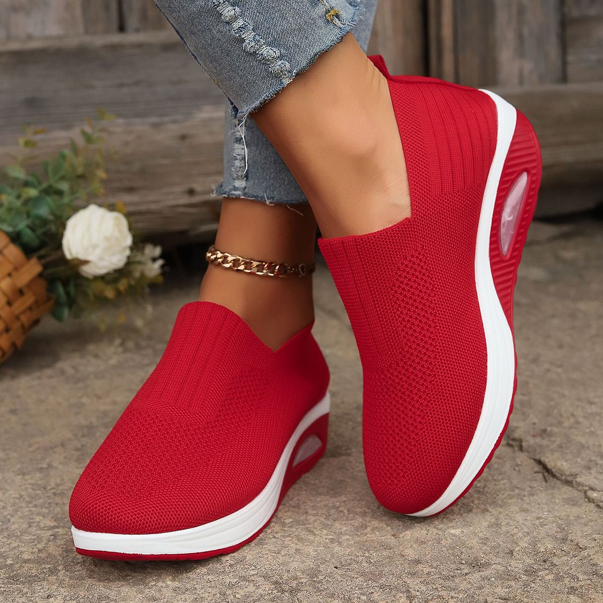 Slip-On Women's Shoes with Thick Air Flyknit Soft Sole