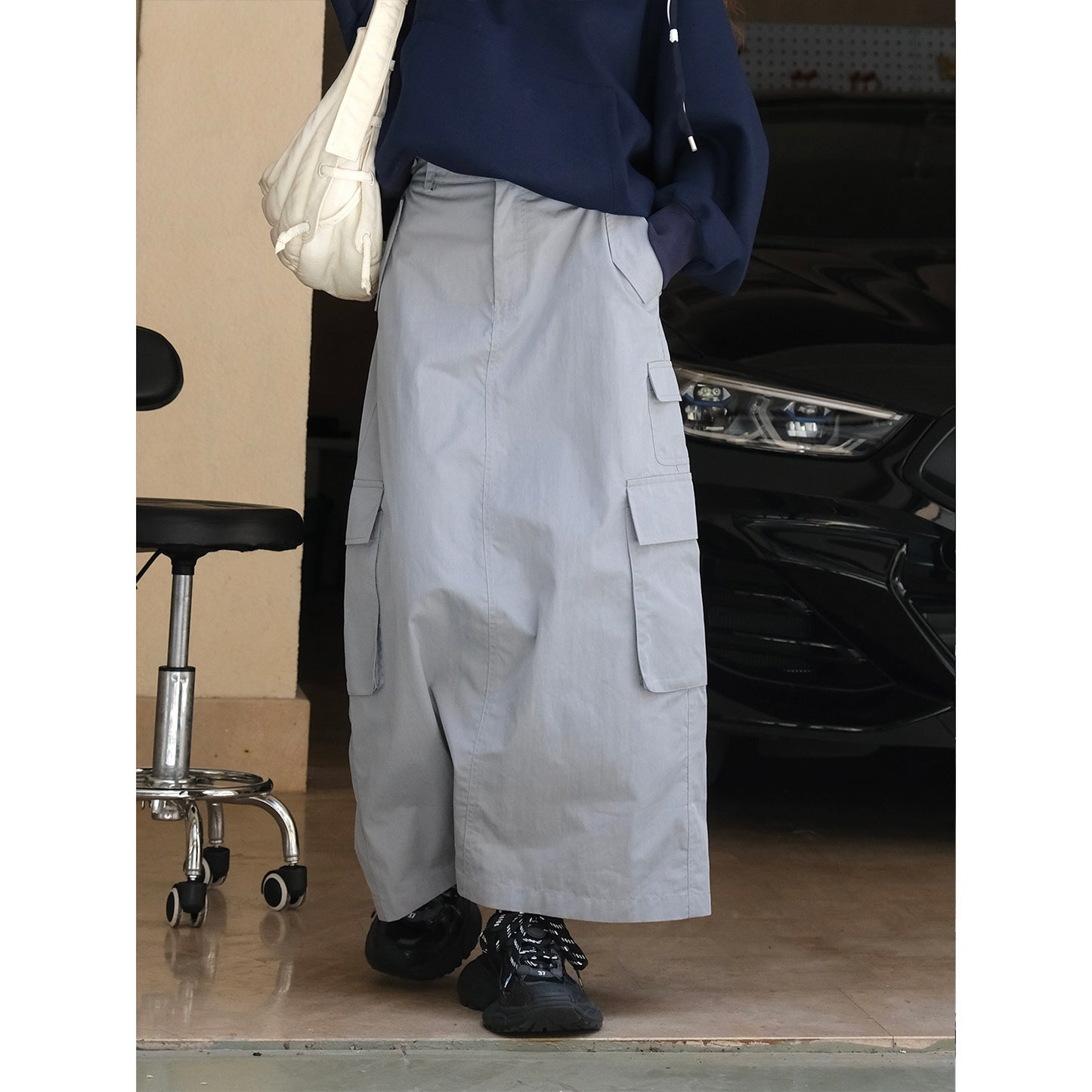 Autumn new gray workwear style half skirt, soft and breathable H-version long skirt for women