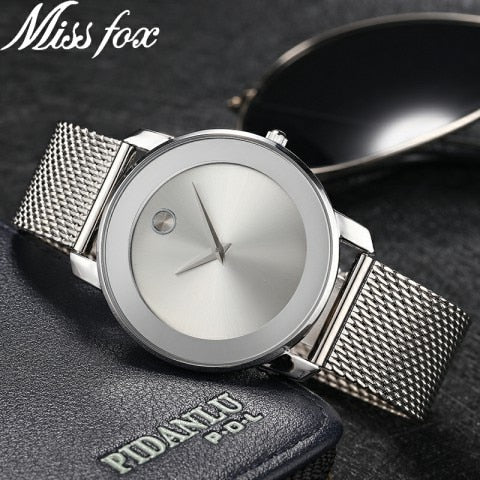 Clearance MISSFOX  2446 Unique Design Minimalist Watch Men Novel Stylish Male Watches Fashion Sports Quartz Wrist Watch For Men Women