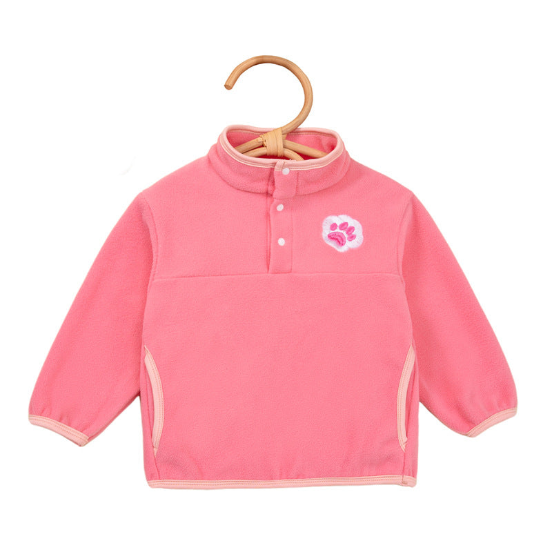 Autumn Winter New Children's Hoodie with Stand Collar, Warm and Windproof, Simple and Cute Embroidery Design for Boys and Girls
