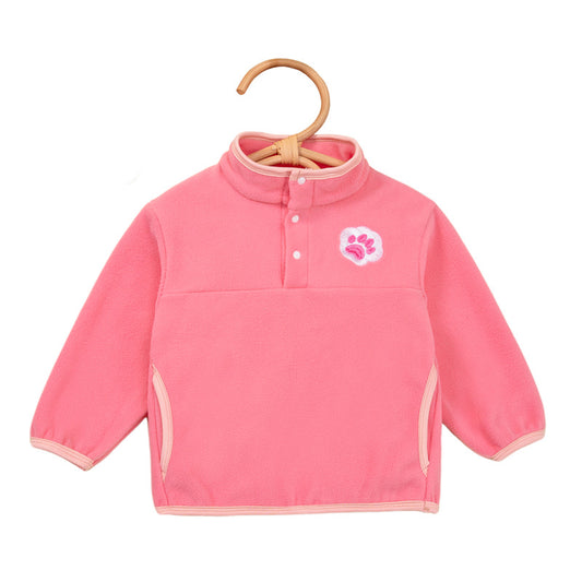 Autumn Winter New Children's Hoodie with Stand Collar, Warm and Windproof, Simple and Cute Embroidery Design for Boys and Girls