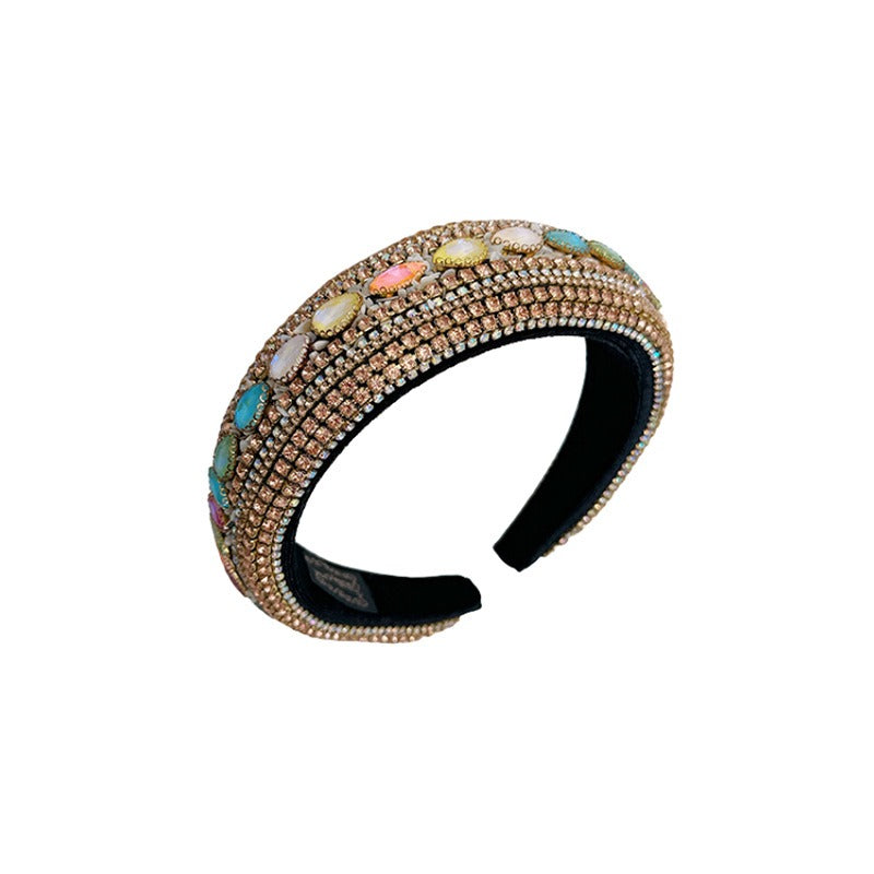 Baroque full set rhinestone crystal women's sponge wide edge retro exaggerated headband
