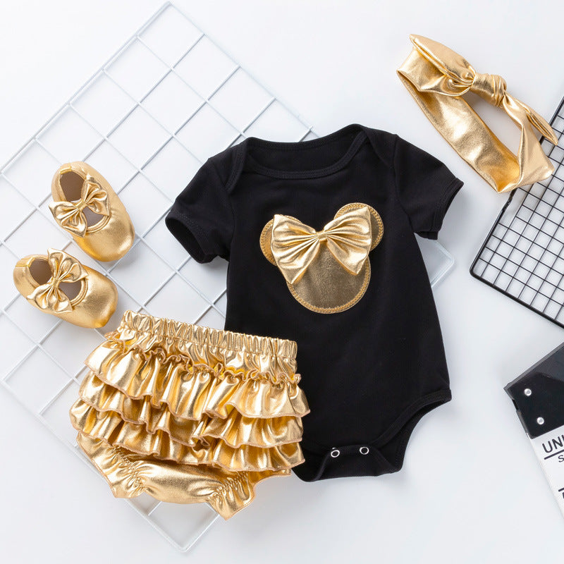 Exclusive Infant &amp; Toddler Outfit Set, Unisex Baby Cartoon Romper amp PP Pants 4-Piece Set, Princess Birthday amp; Celebration Party Wear
