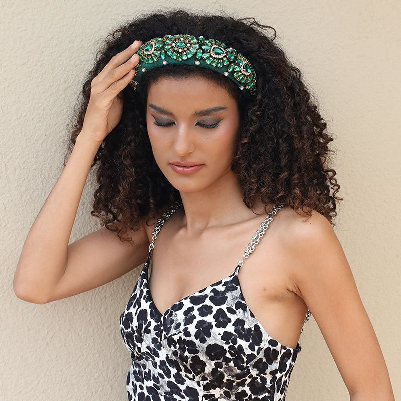 Fashionable Baroque inlaid colorful rhinestone sponge wide edge headband
