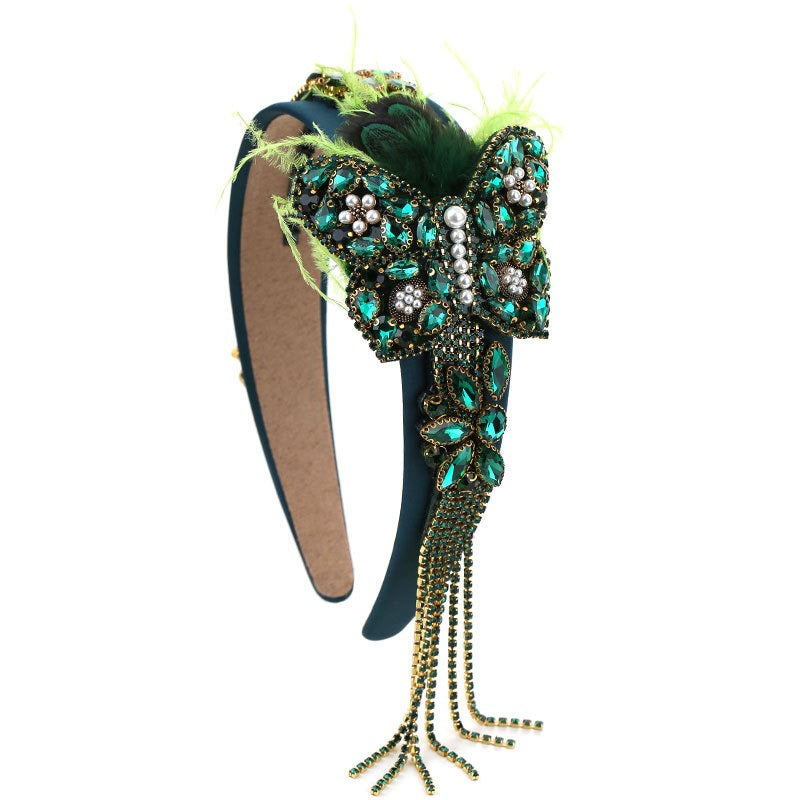 Butterfly rhinestone tassel feather headband headband