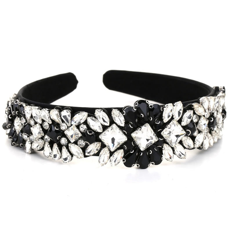 Fashionable Heavy Industry Set Colorful Water Diamond Hair Hoops for Women's Retro Palace Style Super Sparkling Baroque Wide Edg