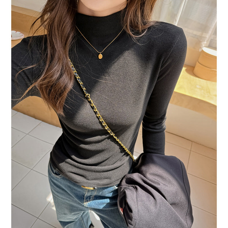 Selected Cashmere-like High Neck Inner Layer Top for Women, Autumn/Winter, Versatile, Elegant, Regular Shoulder, Slim Fit, Stylish Long Sleeve