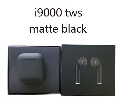 New i9000 tws matte black smart Bluetooth earphones with QI wireless charging 6D heavy bass black earbuds PKi200 i500 i10000 tws