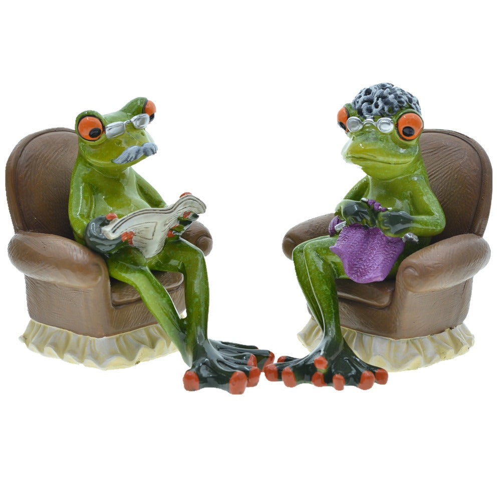 Home Grandpa Grandma Couple Sofa Frog Resin Decoration
