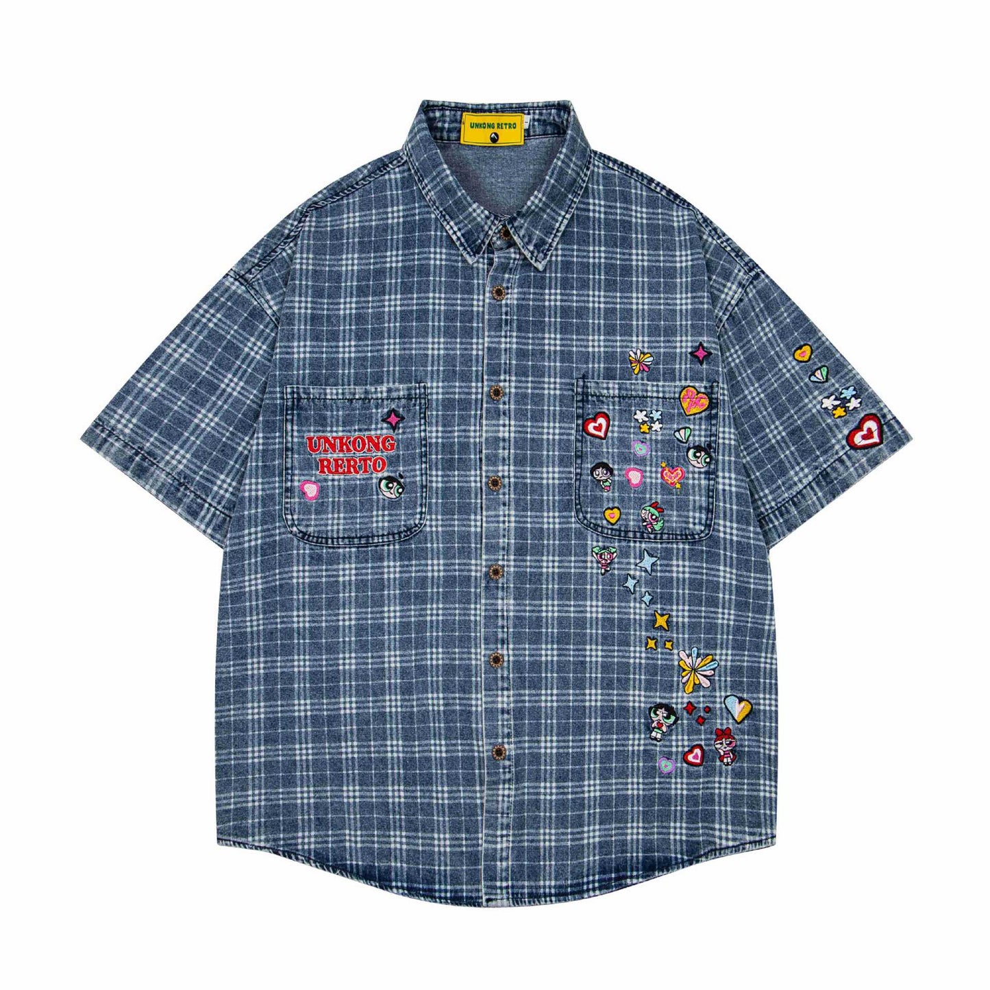 Multi element embroidery short sleeved shirt
