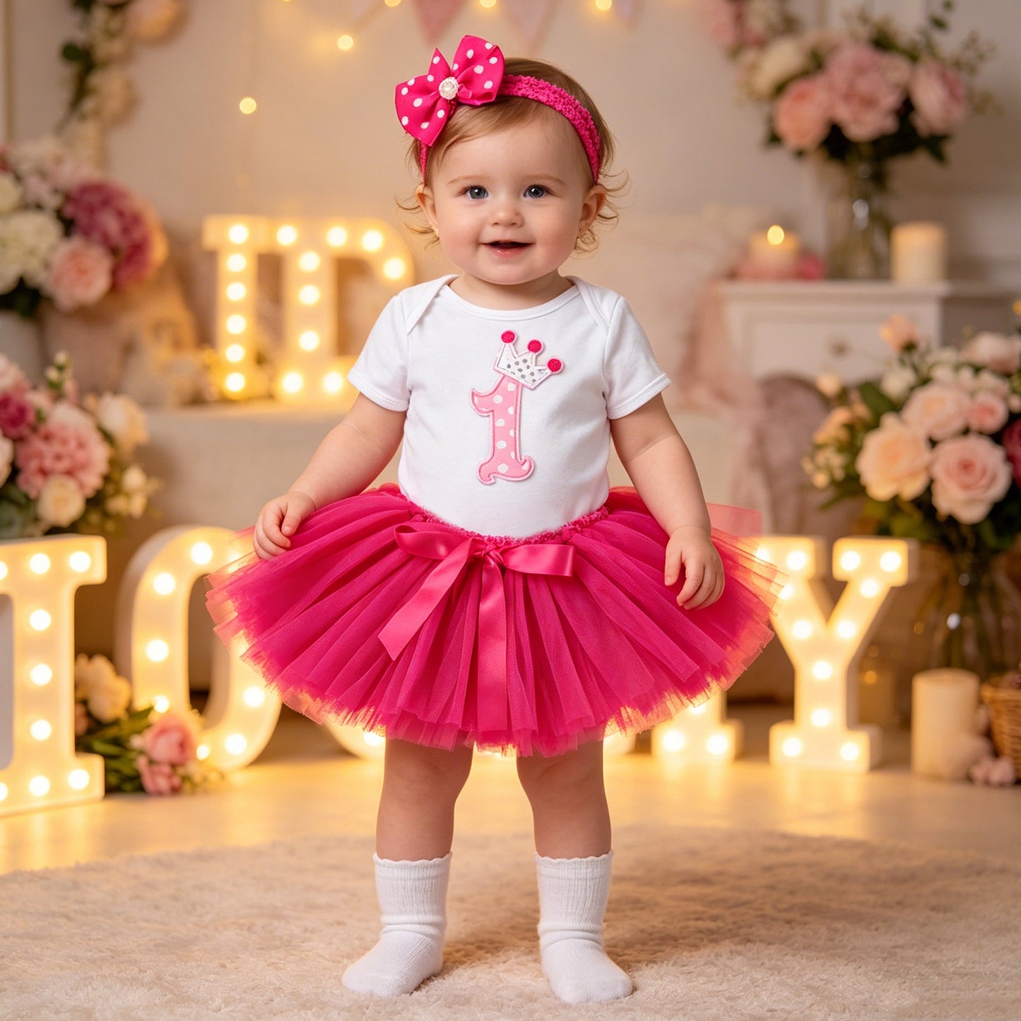 Baby Summer Outfit Set Short Sleeve Romper Handmade Skirt Hair Accessories 3-Piece Birthday Dress Summer