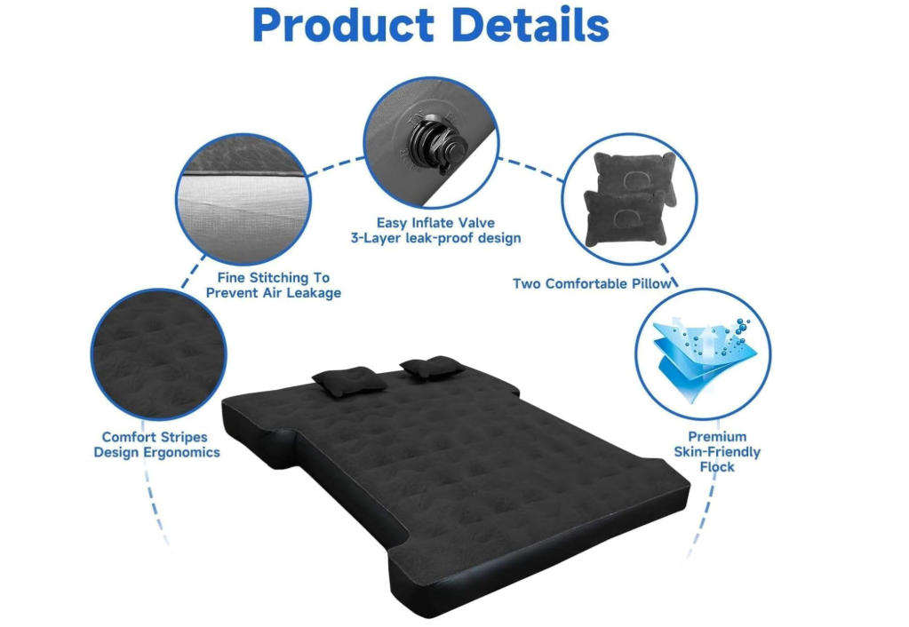 Umbratuo inflatable mattress is suitable for 6-6 foot full-size short truck lathes, inflatable truck tents with pumps, pickup ca