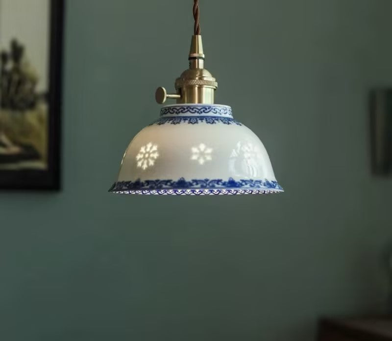 Blue and white translucent balcony ceramic chandelier
