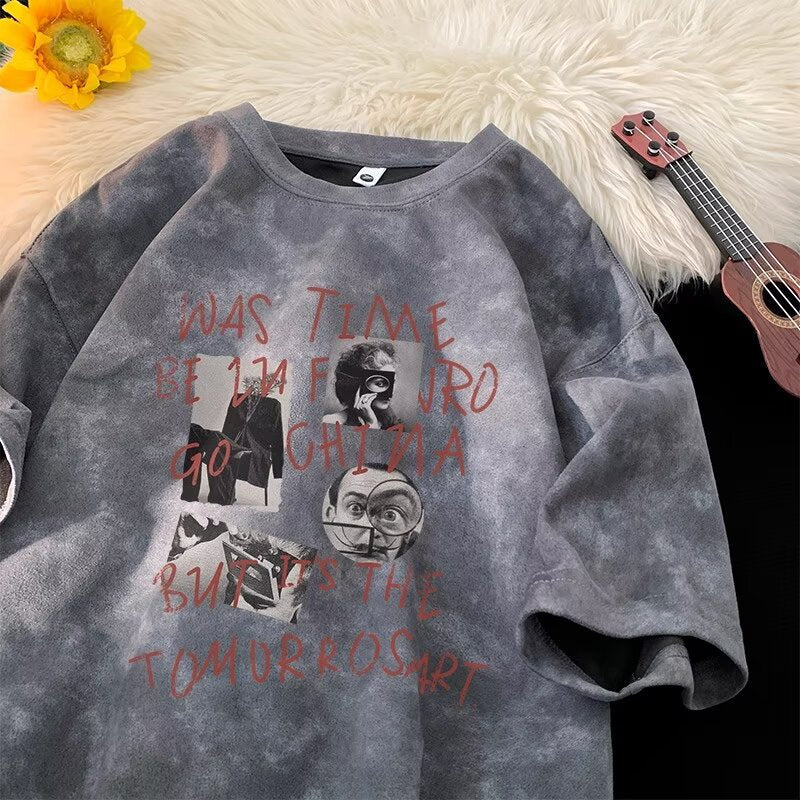 Short Sleeve T-Shirt Tie-Dye Oversized Trendy Couple Round Neck Loose Top