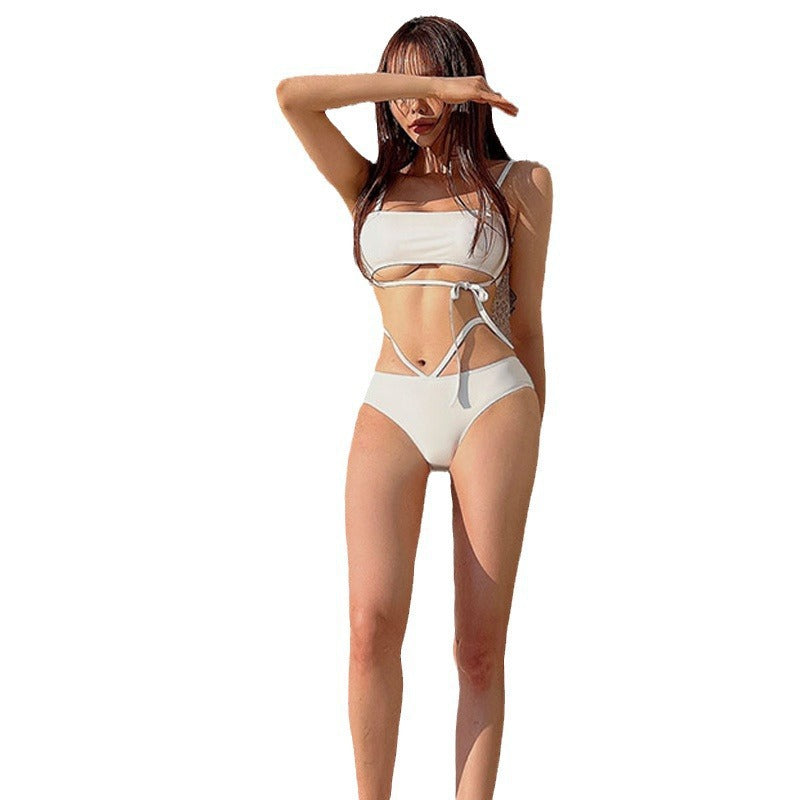 Backless Design with Adjustable Straps High Waist Tummy Control, Slimming Two-Piece Swimwear
