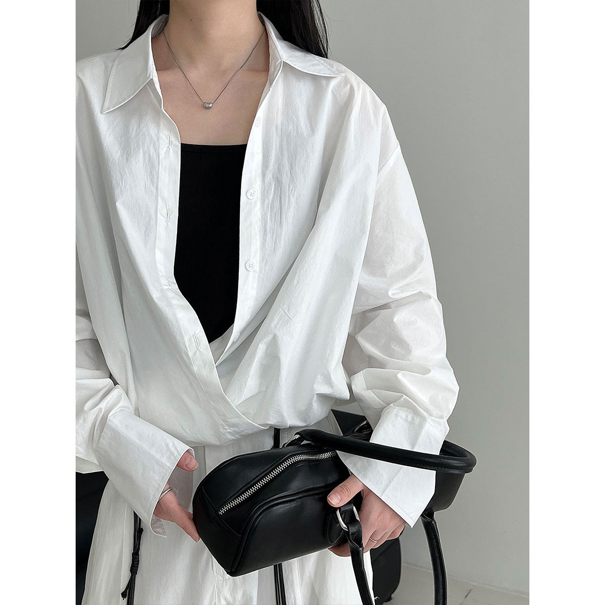 Deer West  High-Quality Deep V-Neck Layered Shirt for Women, Autumn Lazy Design Waist-Cinched Blouse