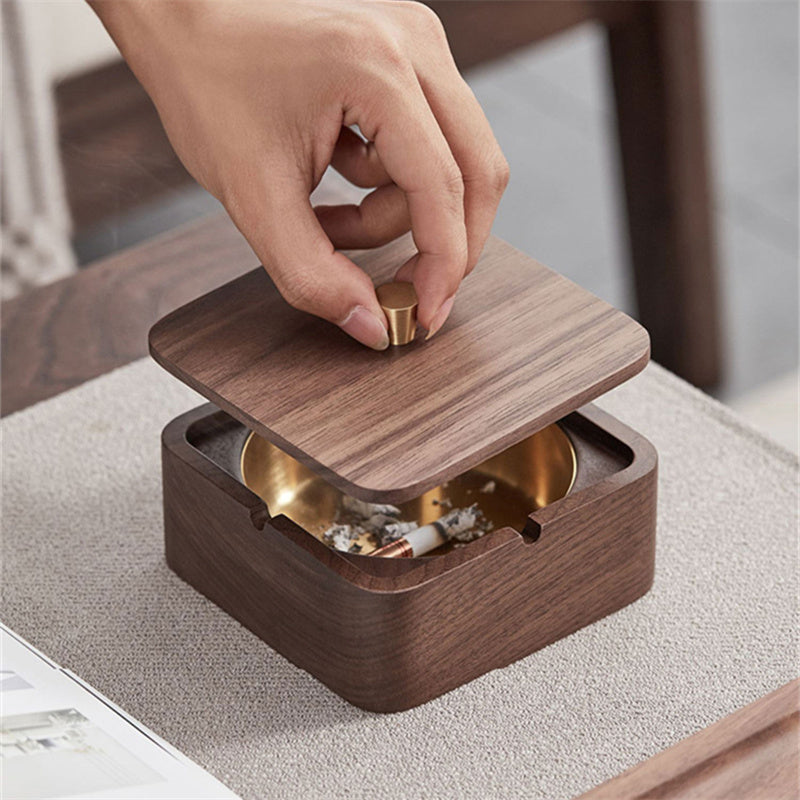 Walnut Solid Wood Ashtray With Cover