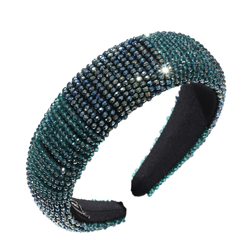 Fashionable beaded sewing with multi-color crystal gold velvet fabric wide edge sponge headband