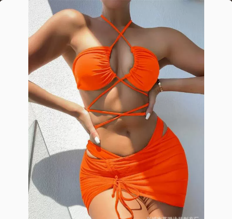 New  Multi-color Women's Separated Swimsuit Solid Color Three-piece Bikini Women's Swimwear