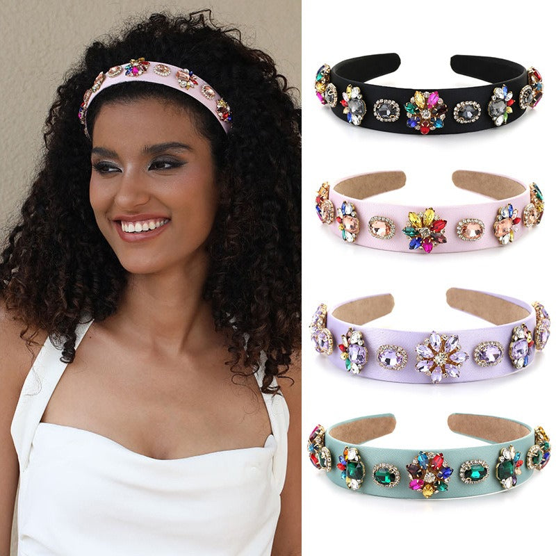Tidal inlaid colored glass diamond ultra sparkling wide edge sponge face wash headband headwear