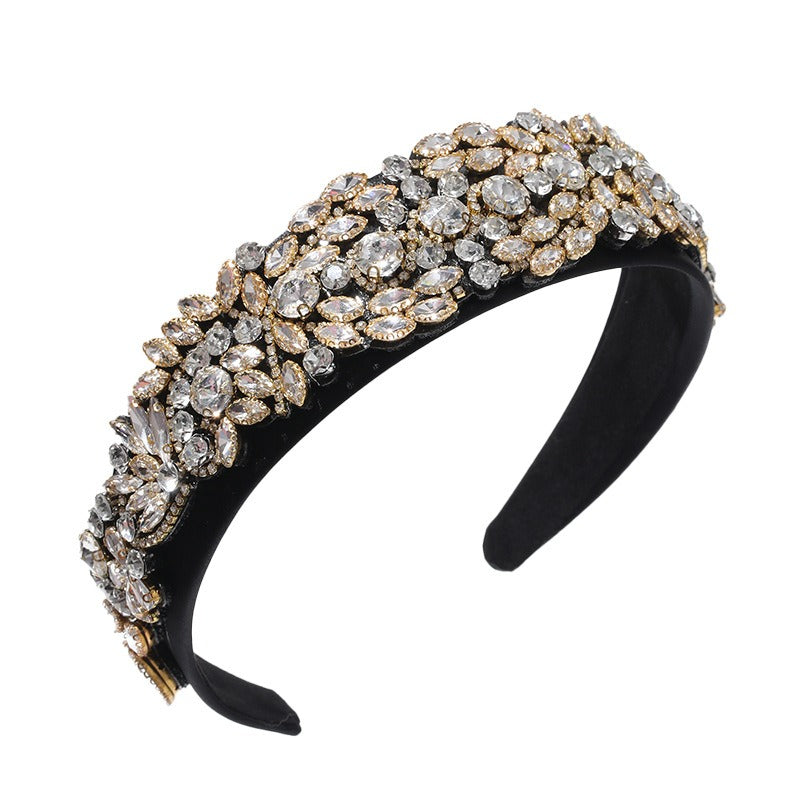 Fashion Baroque Full Diamond Geometry Water Diamond Wide Edge Thick Sponge Hair Accessories