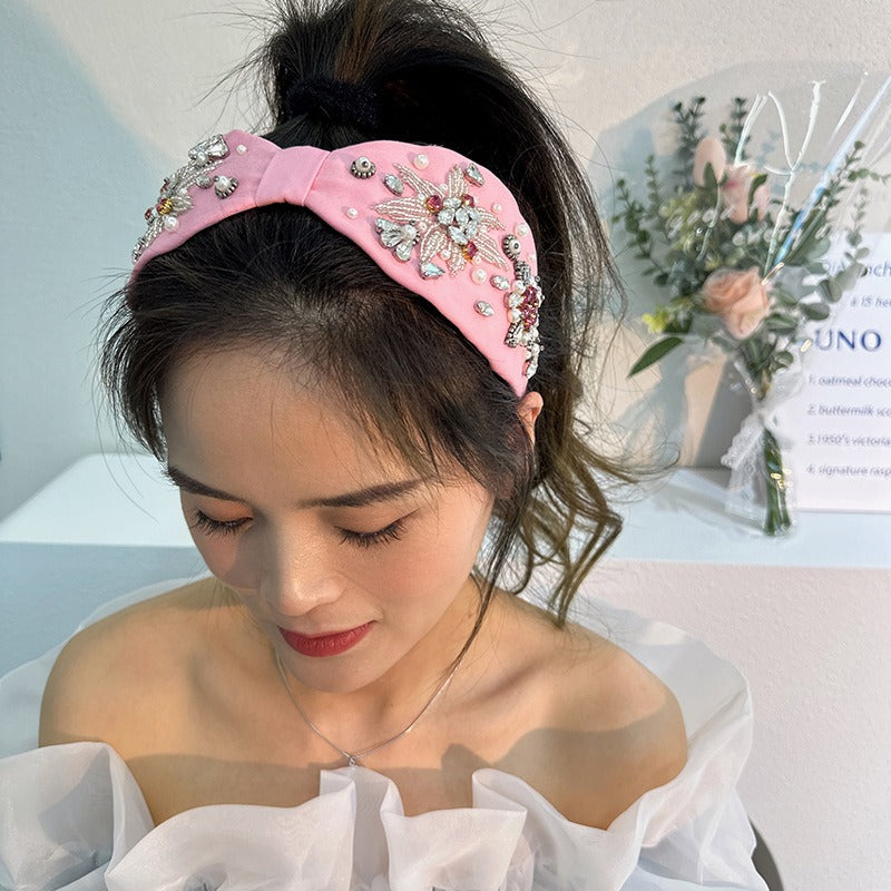 Fashion Heavy Industry Beaded Diamond Exaggerated Wide Edge Headband Headband