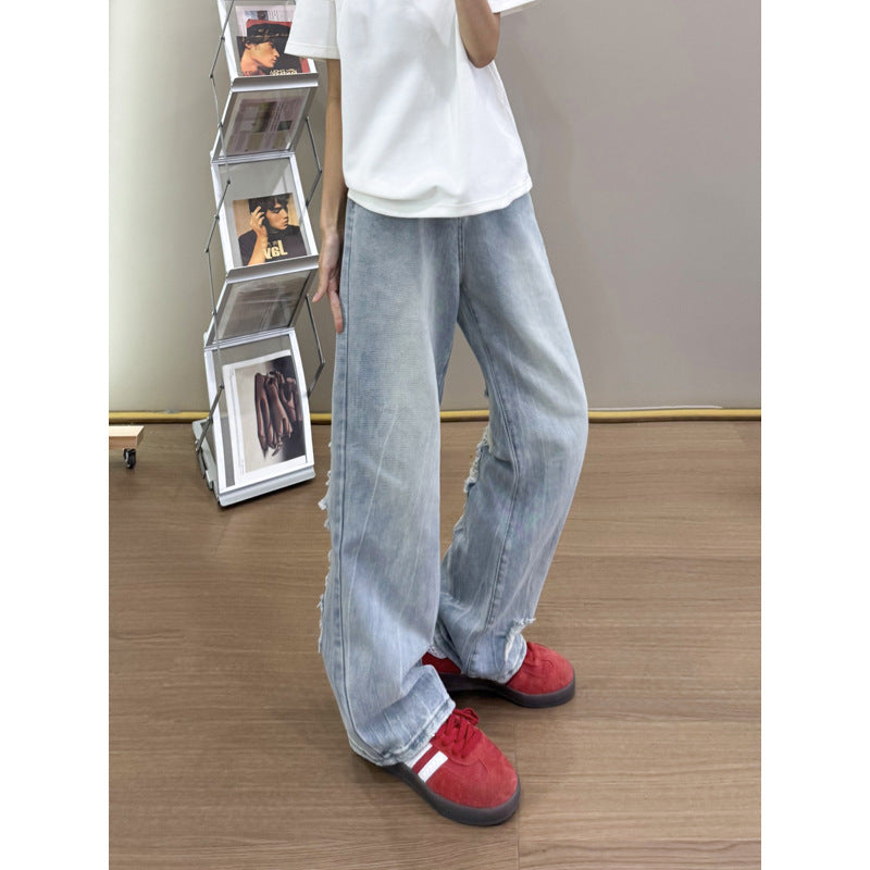 Y2K Street Style Straight Leg Slightly Flared Loose Denim Pants