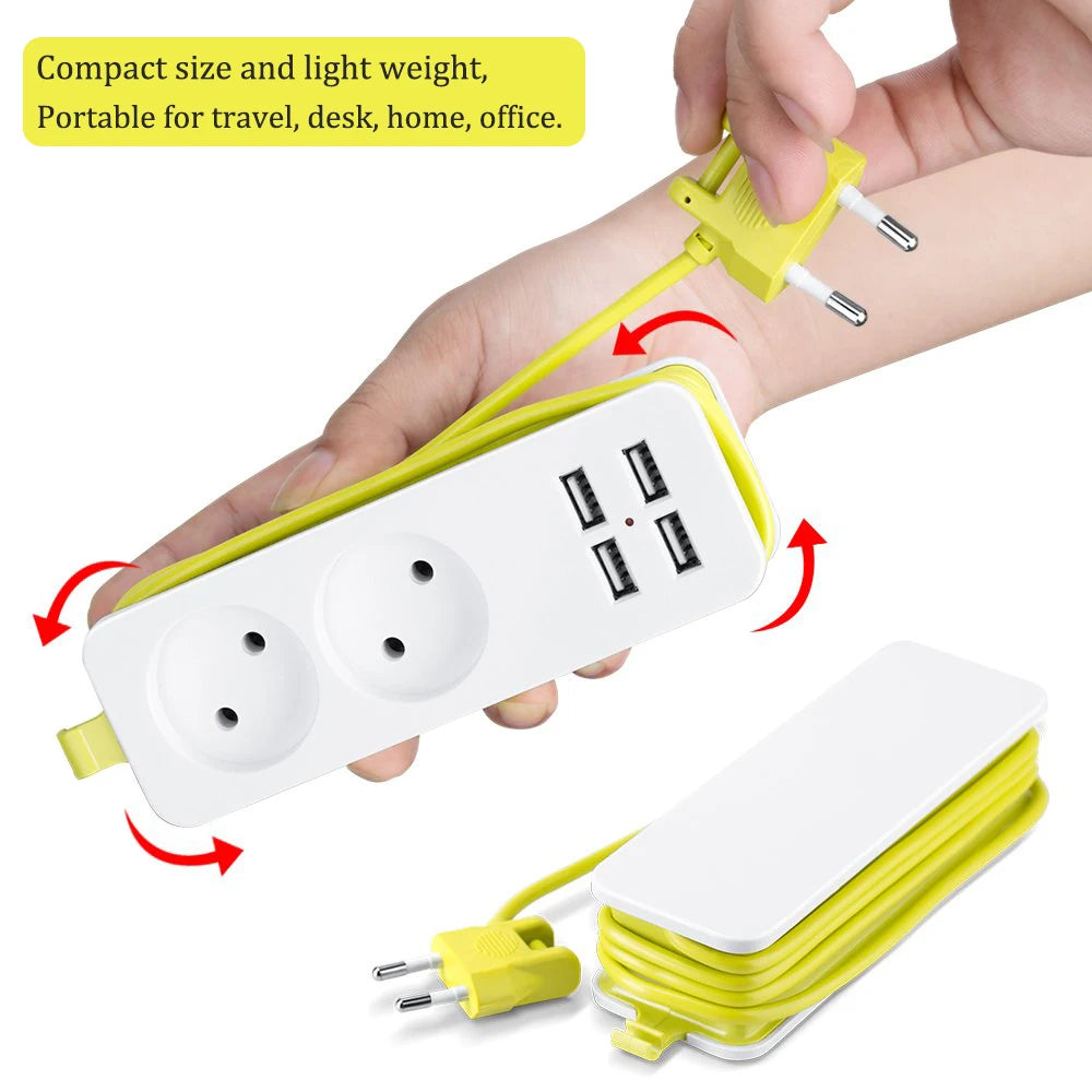 Rdxone EU plug Travel Power Strip Portable Extension Socket Outlet with 4 USB Wall Charger Smart Desktop Socket