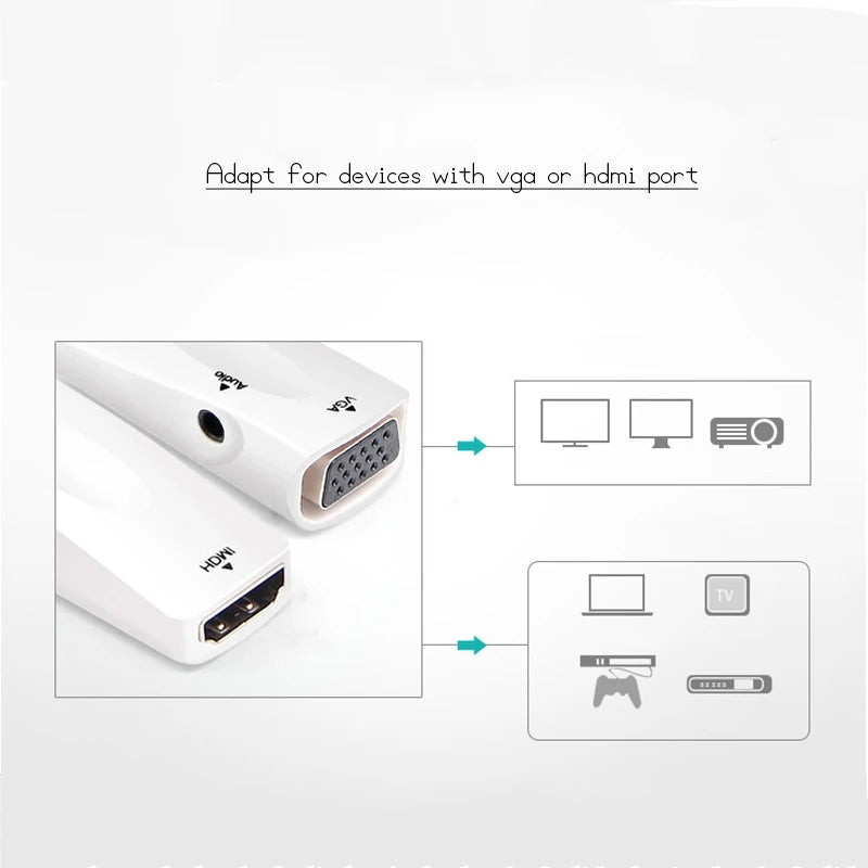 HDMI Male to VGA 15 Pin Female Adapter Audio Cable Converter FHD 1080P 720P 480P For PC Laptop TV Box Computer Display Projector