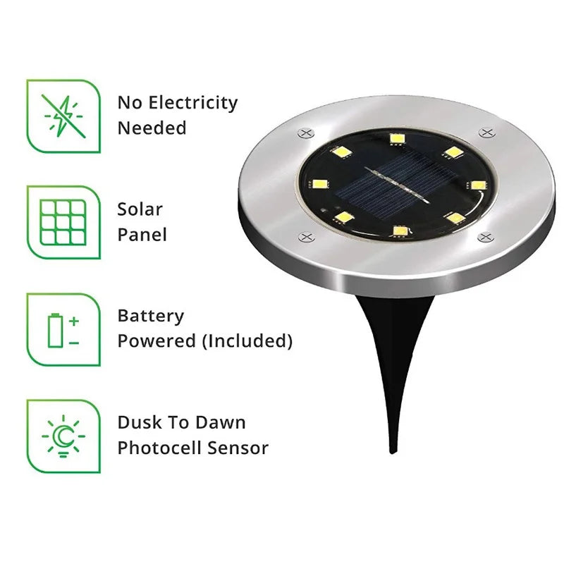 4Pcs Solar Power Disk Light 8LED Ground Lamp Light Spot Lamp for Outdoor Path Way Yard Garden Decking Lawn Waterproof