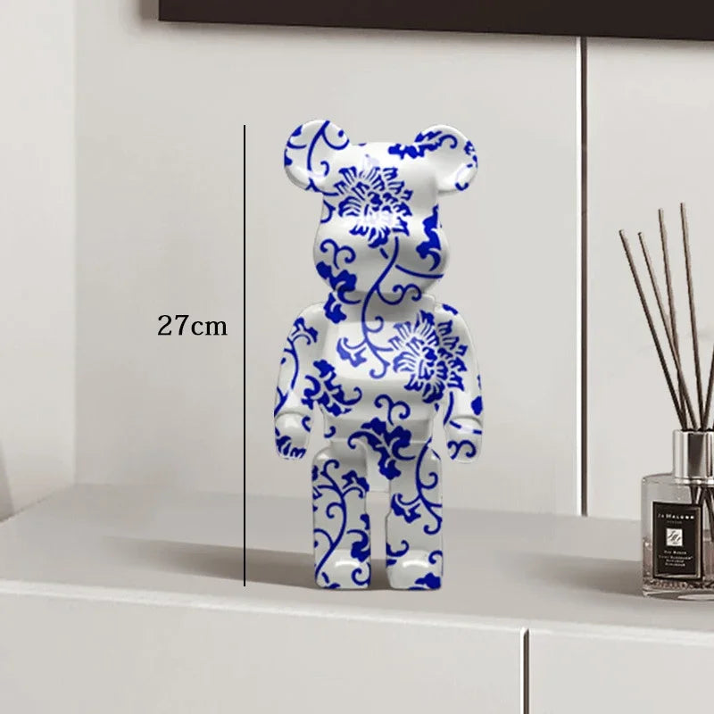 27cm Graffiti Bear Statue Paint Block Bear Decor Resin Desktop Ornaments Home Decoration Living Room Bear Floor Sculpture Gifts