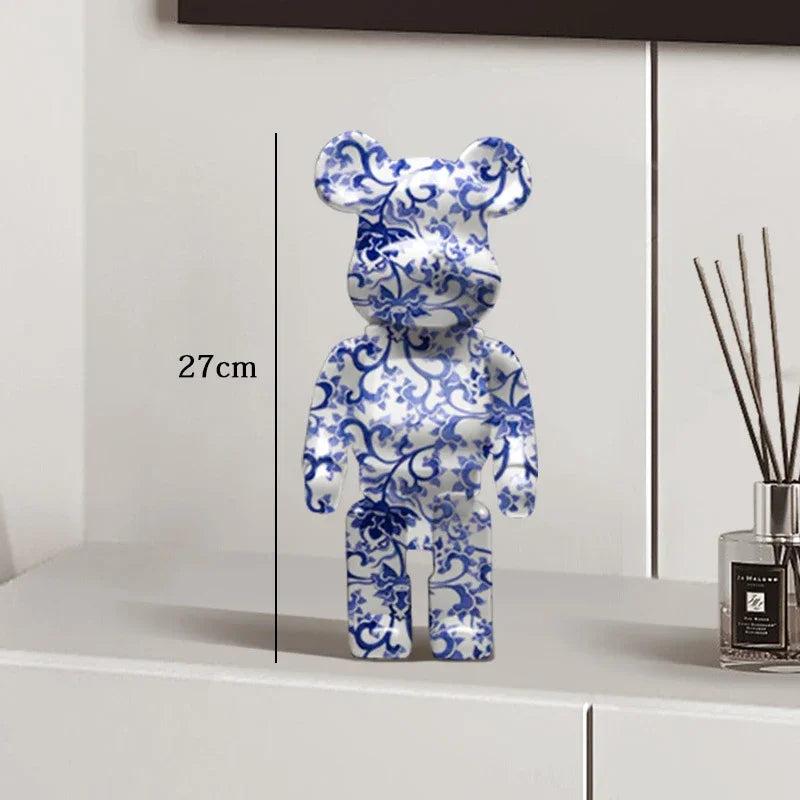 27cm Graffiti Bear Statue Paint Block Bear Decor Resin Desktop Ornaments Home Decoration Living Room Bear Floor Sculpture Gifts