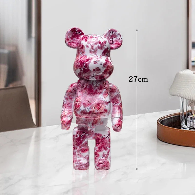 27cm Graffiti Bear Statue Paint Block Bear Decor Resin Desktop Ornaments Home Decoration Living Room Bear Floor Sculpture Gifts