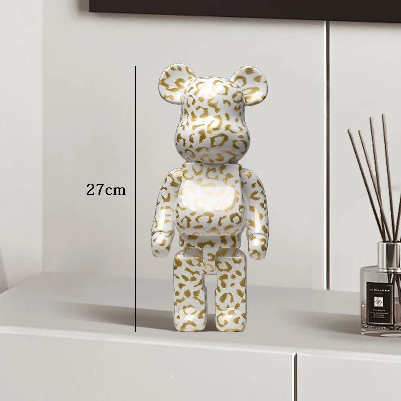 27cm Graffiti Bear Statue Paint Block Bear Decor Resin Desktop Ornaments Home Decoration Living Room Bear Floor Sculpture Gifts