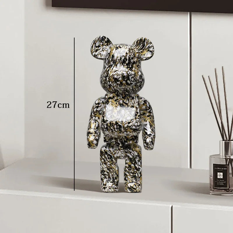 27cm Graffiti Bear Statue Paint Block Bear Decor Resin Desktop Ornaments Home Decoration Living Room Bear Floor Sculpture Gifts