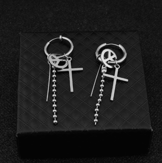 Cross chain pierced ear clips