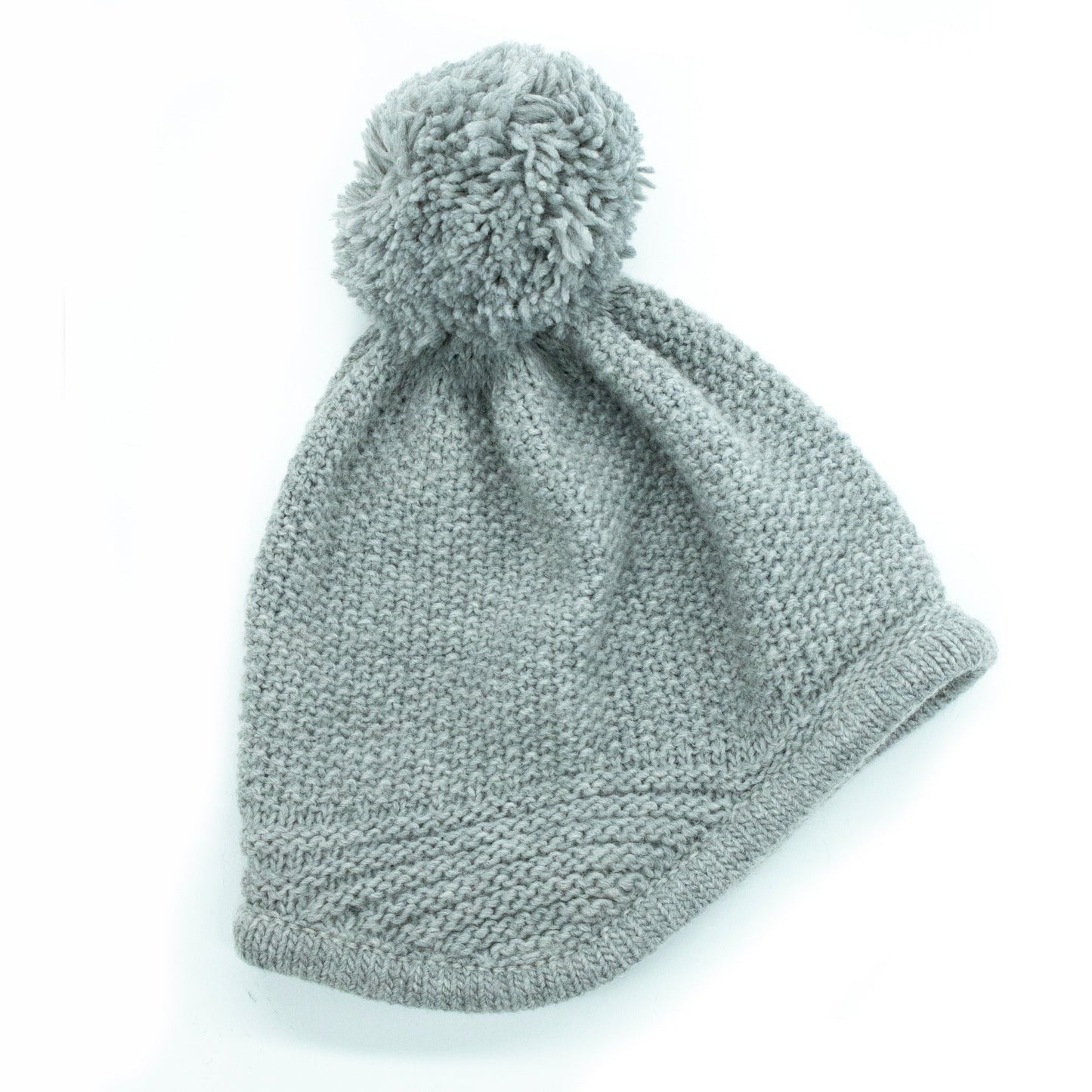 CHUNKY EARFLAP WITH POM POM - LIGHT GREY