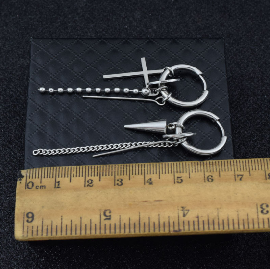 Cross chain pierced ear clips