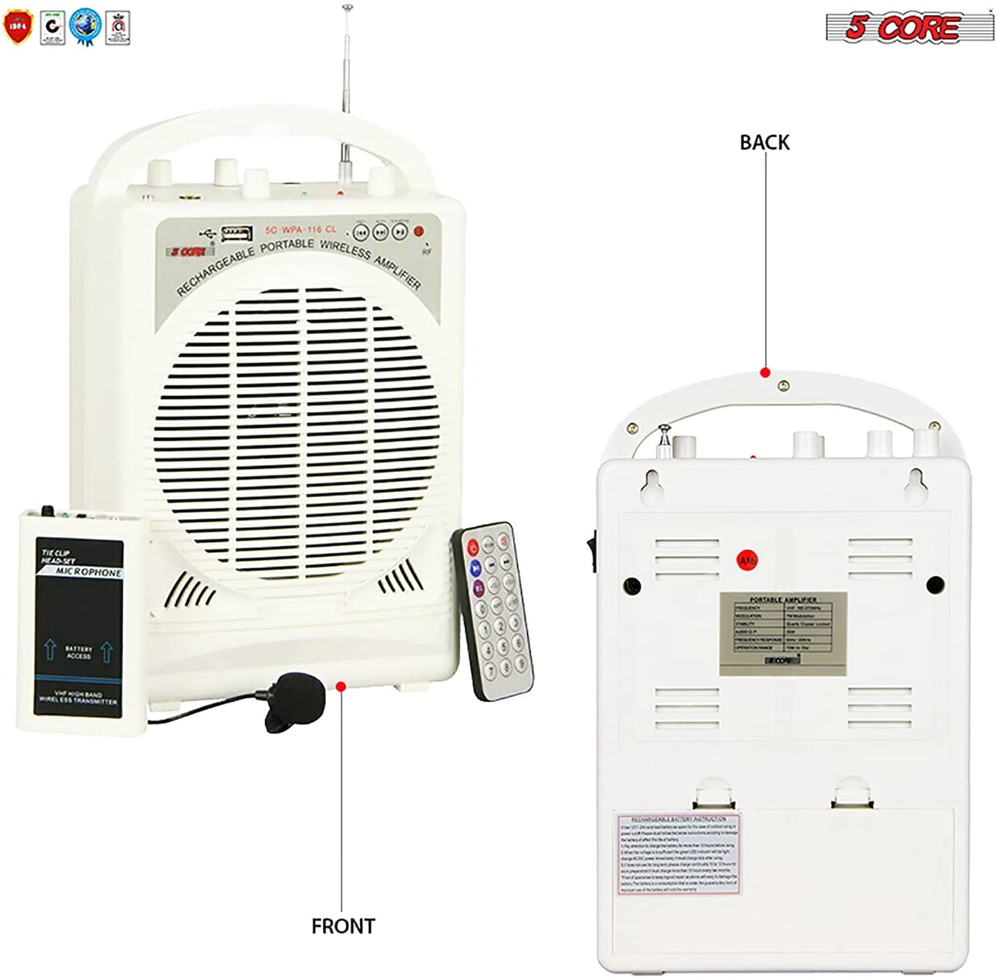 Microphone Wireless Collar & Head Set Amplifier System Portable PA Speaker (HEAD SET MIC) 5 Core WA 116