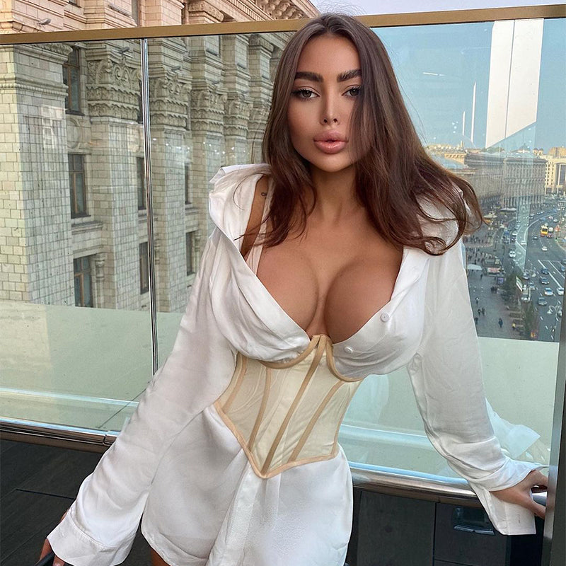 Spring Fashion Lace Up Slim Corset Women Bodycon Top