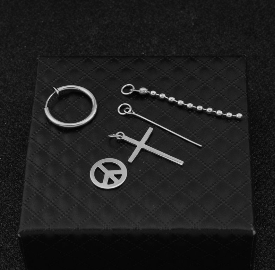 Cross chain pierced ear clips