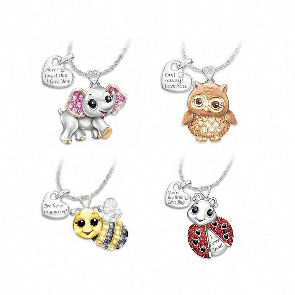 1pc Fashion Alloy Cute Animal Necklace Bee Owl Lady Pendant