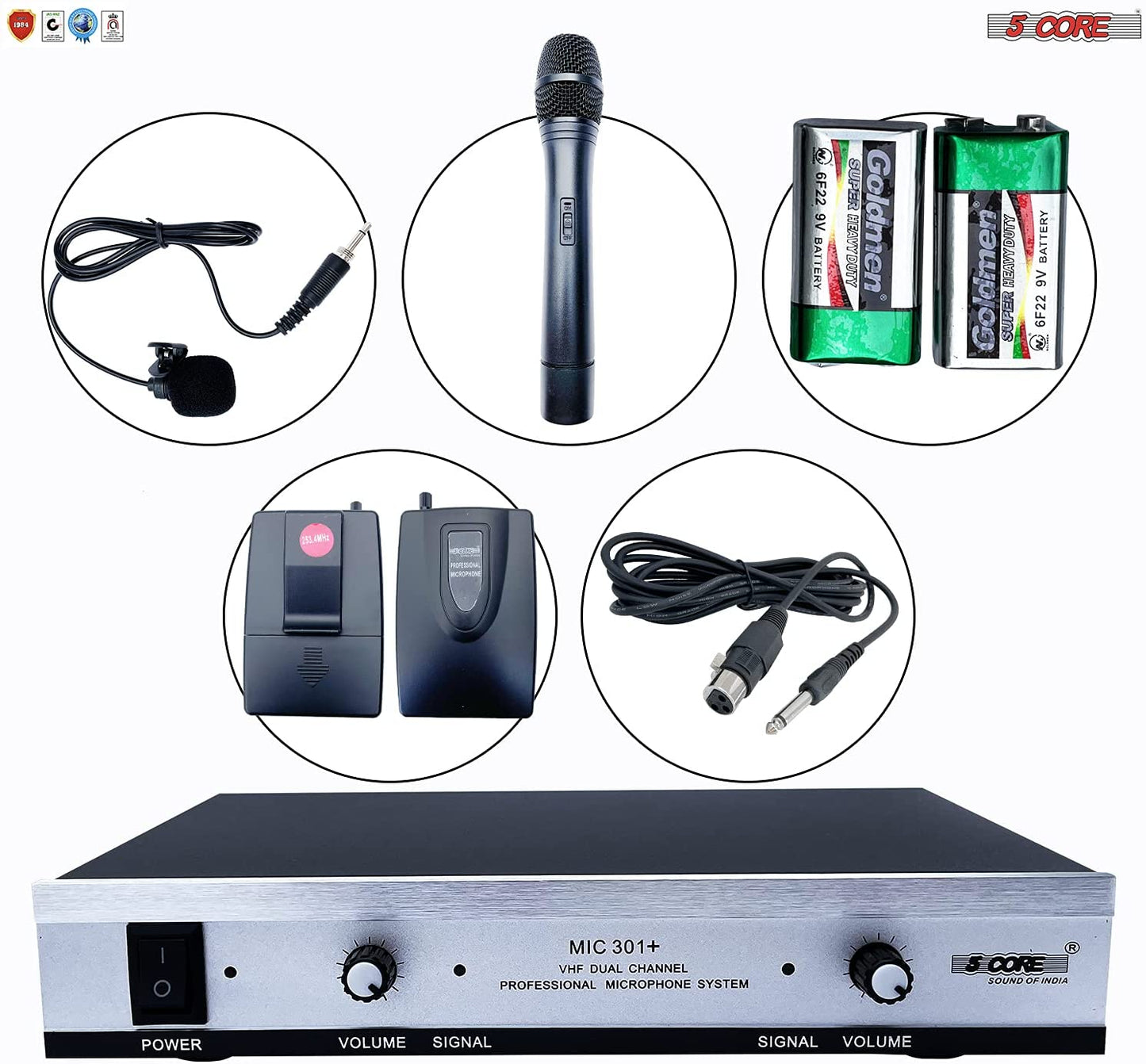 Wireless Microphone Dual Handheld Mic Cordless Receiver