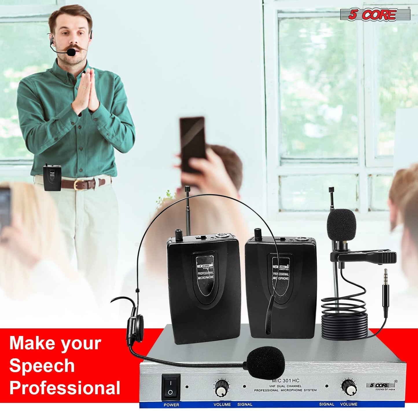 Wireless Microphone Dual Handheld Mic Cordless Receiver