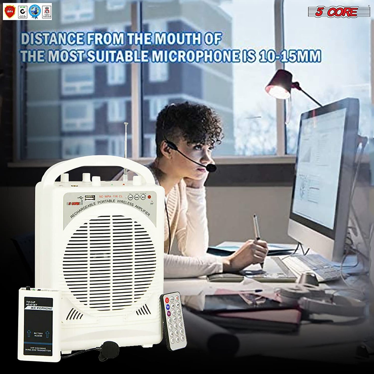 Microphone Wireless Collar & Head Set Amplifier System Portable PA Speaker (HEAD SET MIC) 5 Core WA 116