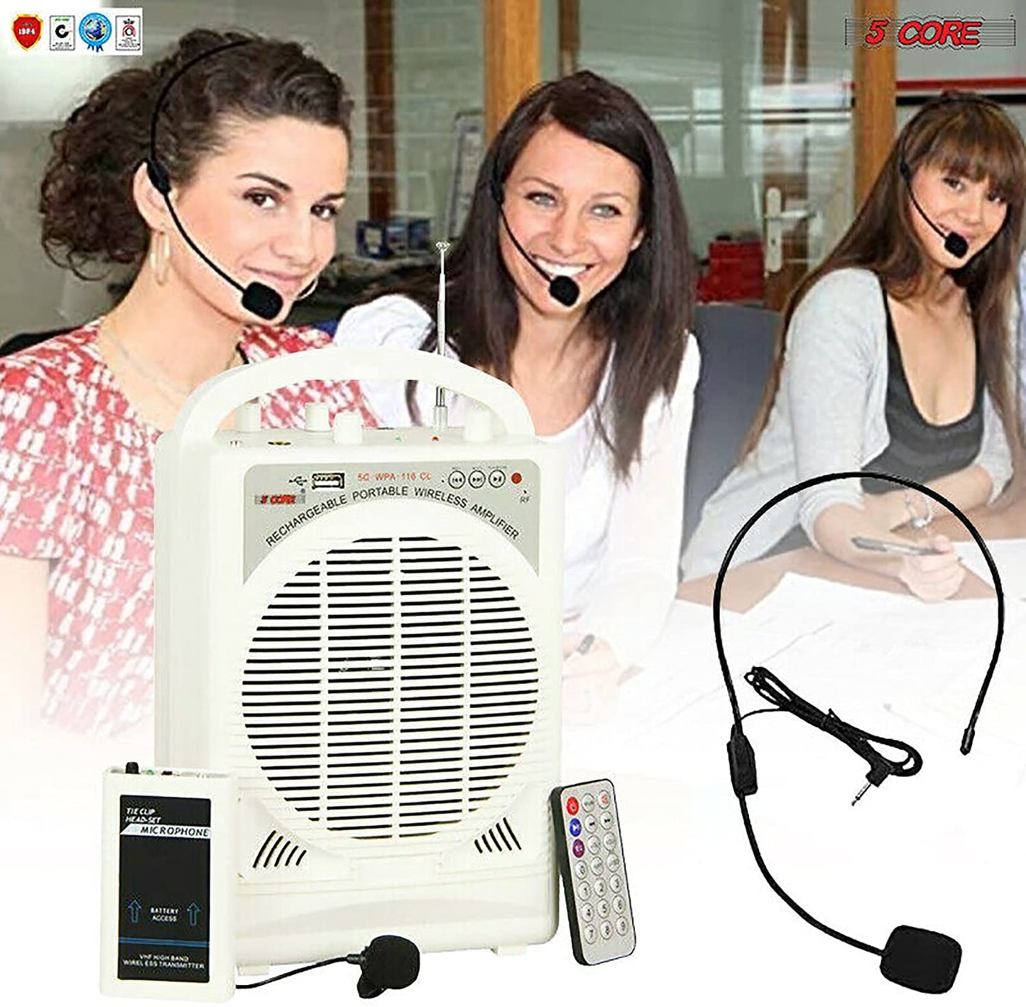 Microphone Wireless Collar & Head Set Amplifier System Portable PA Speaker (HEAD SET MIC) 5 Core WA 116