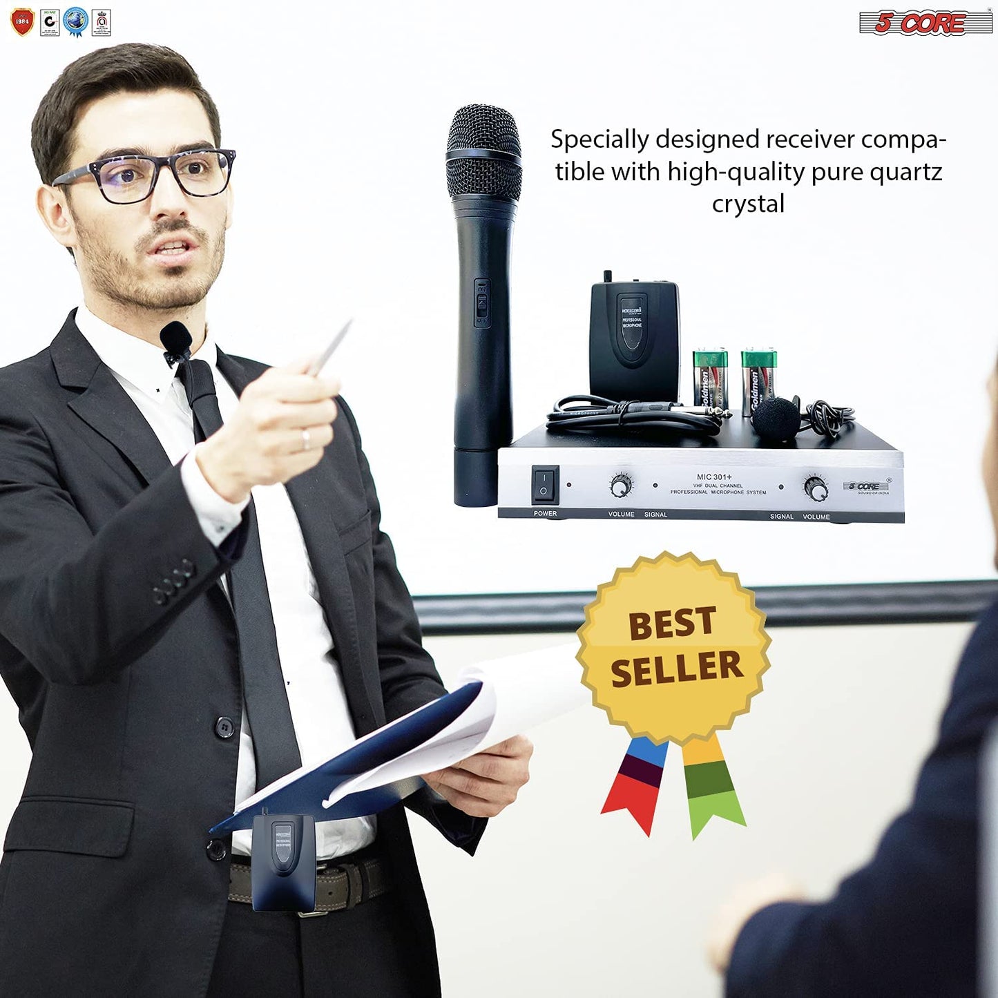 Wireless Microphone Dual Handheld Mic Cordless Receiver