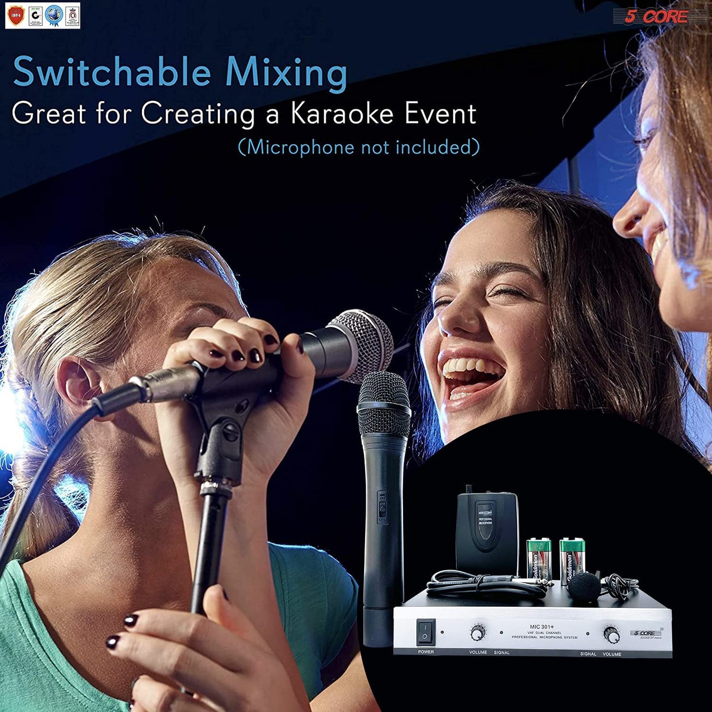Wireless Microphone Dual Handheld Mic Cordless Receiver